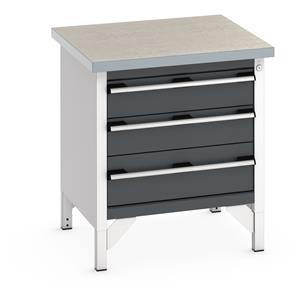Bott Cubio Storage Workbench 750mm wide x 750mm Deep x 840mm high supplied with a Linoleum worktop (particle board core with grey linoleum surface and plastic edgebanding) and 3 integral drawers (2 x 150mm & 1 x 200mm high).... 750mm Wide Engineers Storage Benches with Cupboards & Drawers